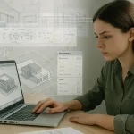 девушка работает в REVIT с панелью инструментов