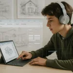 подросток обучается REVIT онлайн на планшете