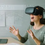 женщина изучает архитектурную модель в VR с REVIT